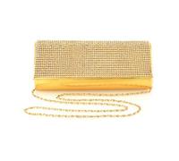 LADIES CRYSTAL DIAMANTE METALLIC EVENING SATIN BRIDAL PROM WOMENS CLUTCH BAG (Gold Metallic)