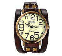 Ladies Cuff Bracelet Large Arabic Markers Multi Layers Leather WrapWrist Watch(Brown)