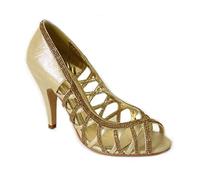 Ladies Cut Out See Through Diamante Shoes Womens Dressy Party PEEP Toe Heels Wedding Prom Bridal Size 3-8 (UK5/EUR38/US7, Gold (FEE11016-227))