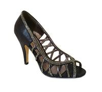 Ladies Cut Out See Through Diamante Shoes Womens Dressy Party PEEP Toe Heels Wedding Prom Bridal Size 3-8 (UK5/EUR38/US7, Black (FEE11016-227))