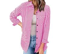 Ladies Daily Tops Red Top 2025 Long Sleeve Shirts Long Sleeve Plaid Shirt for Women Flannel Button Down Shirts Buffalo Shackets Business Casual Blouses Womens Running Shirt (Pink, M)