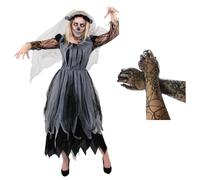 LADIES DARKNESS BRIDE DRESS GLOVES ZOMBIE HALLOWEEN FANCY DRESS GHOST COSTUME