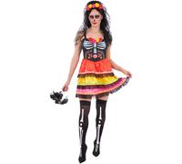 Day of the Dead Fiesta Costume Ladies Halloween Fancy Dress Outfit UK 8-22