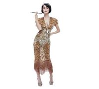 Ladies Deluxe 1920s Sequin Gold Flapper Fancy Dress Costume