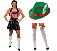 Ladies Deluxe Bavarian Oktoberfest Costume with Hat and Stockings | deluxe costume, Bavarian hat, white stockings with red bow, sizes Small to XXL