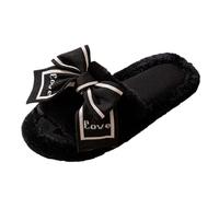 Ladies' Deluxe Fluffy Slippers Memory Foam Cozy Anti-Skid Sole With Faux Solid Color Plush Indoor And Outdoor Hotel Resort Spa