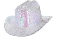 Smiffys Fever Deluxe Sequin Cowboy Hat, Iridescent White, Fever Accessories Fancy Dress, Western Dress Up Hats