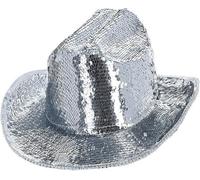 Smiffys Fever Deluxe Sequin Cowboy Hat, Silver, Fever Accessories Fancy Dress, Western Dress Up Hats