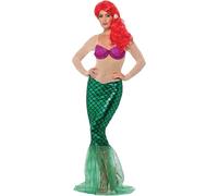 Smiffys Deluxe Sexy Mermaid Costume, Green with Sequin Full Length Dress & Hair Clip, Fairytale, Wings and Wands Fancy Fancy Dress, Mermaid Dress Up Costumes Halloween
