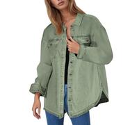 Ladies Denim Jacket, Jean Jackets for Women Uk Oversized Casual Long Sleeve Denim Jean Jackets Coat Button Down Washed Distressed Shacket Womens Coats Jackets Western Work Jacket