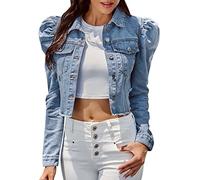 Ladies Denim Jackets, Jeans Jacket for Women Uk Long Sleeve Stretchy Lapel Button-Down Slim Fit Vintage Jean Jacket for Ladies Girls Shacket Personalized Jean Jacket Fashion Streetwear
