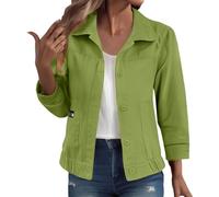 Ladies Denim Jackets, Long Sleeve Button Down Collared Stretchy Jean Jackets Casual Oversized Shacket Lightweight Distressed Denim Coats