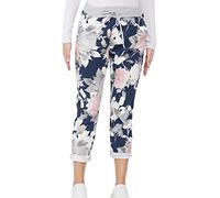 Ladies Denim Joggers Star Printed Sweatpants Floral Ribbed Waistband Casual Drawstring Italian Gym Running Jogging Yoga Pants Summer Trousers For Women UK Plus Size 8-22 (Rose Dark Denim, 22)