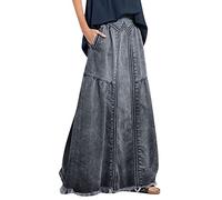 Ladies Denim Skirts Size 20 | Long Skirt For Women Uk Plus Size Winter Skirts Elegant Pleated Skirt High Waist Flare Skirt Casual Swing Skirt Flowy Skirt Loose Fit A Line Skirts Jean Maxi Skirt