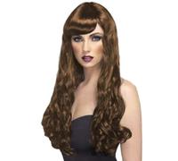 Ladies Desire Wig Long With Curls Fringe Womens Princess Fancy Dress Brown