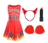 LADIES DEVIL CHEERLEADER HALLOWEEN ADULT COSTUME & ACCESSORIES SET FANCY DRESS