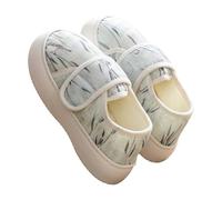 Ladies Diabetic Shoes Wide Fitting - Slippers For Swollen Feet Women - Bamboo Leaf Printed Shoes Chinese Style Slipper With Adjustable Magic Footwear Closed Toe Slippers Causal Comfortable Shoe