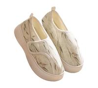 Ladies Diabetic Shoes Wide Fitting - Slippers For Swollen Feet Women - Bamboo Leaf Printed Shoes Chinese Style Slipper With Adjustable Magic Footwear Closed Toe Slippers Causal Comfortable Shoe