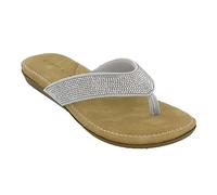Ladies Diamante Soft Comfy Toe Post Sandals (7, Silver)