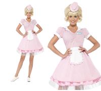 Smiffy's Adult Women's 50's Diner Girl Costume, Dress And Mini Hat, Rockin' - 50s diner girl fancy dress costume ladies outfit grease rock roll pink