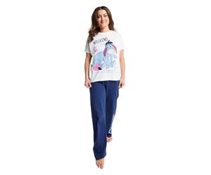 Ladies Disney Eeyore Long Leg Pyjama Set - 100% Cotton Jersey T-Shirt and Lounge Trousers Navy Bottoms Elasticated Waist Short Sleeve Sleepwear - Pjs For Women Sets