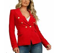 Ladies Double Breasted Style Blazer Womens Gold Button Single Button Closure Jackets (Red UK 12)