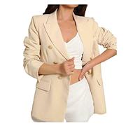 Ladies Double Breasted Style Blazer Womens Open Front Jacket with Gold Button and Single Button Closure (Stone UK 10)