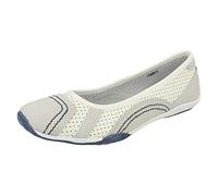 Ladies Down to Earth Flat Ballerina Shoes - White/Navy Leather - UK Size 4 - EU Size 37 - US Size 6