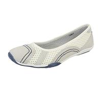 Ladies Down to Earth Flat Ballerina Shoes - White/Navy Leather - UK Size 8 - EU Size 42 - US Size 10