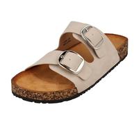 Ladies Down to Earth Low Flatform Dual Buckle Mule Sandal F12090 - Ivory Synthetic - UK Size 6 - EU Size 39 - US Size 8