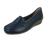 Ladies Down to Earth Wide Fit Wedge Heel Casual Shoes F3124 - Navy Leather - UK Size 7 - EU Size 40 - US Size 9