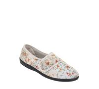 Ladies Dr Keller Floral Print Touch Fasten Slipper, Wide E Fit Velour Design with Adjustable Strap Grey