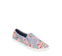 Ladies Dr Keller Stylish Floral Canvas Slip-On Shoes Comfortable Wide E Fit with Elastic Gusset Inserts, Breathable Cotton, Durable Construction in Vibrant Summer Prints Blue