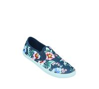 Ladies Dr Keller Stylish Floral Canvas Slip-On Shoes Comfortable Wide E Fit with Elastic Gusset Inserts, Breathable Cotton, Durable Construction in Vibrant Summer Prints Navy Print