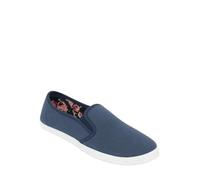 Ladies Dr Keller Stylish Floral Canvas Slip-On Shoes Comfortable Wide E Fit with Elastic Gusset Inserts, Breathable Cotton, Durable Construction in Vibrant Summer Prints Navy