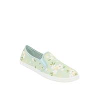 Ladies Dr Keller Stylish Floral Canvas Slip-On Shoes Comfortable Wide E Fit with Elastic Gusset Inserts, Breathable Cotton, Durable Construction in Vibrant Summer Prints Sage
