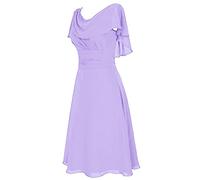 Ladies Dress Sale Summer Dresses for Women UK Plus Size Fashion Chiffon Solid Color Maxi Dress Elegant Pleated Crew Neck Wedding Gown Dress Dresses for Women UK Elegant Dresses to Hide Tummy Purple