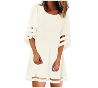 Ladies Dresses Size 16 UK Panel Bell Mesh 3/4 Loose Dress Blouse Sleeve Fashion Women's V Neck Women's Dress Jumper Dress for Women UK (White, XL)