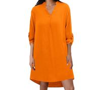 Ladies Dresses Size 20/22 Women Summer Dresses Loose Fit Holiday Casual Dresses Ruffle Sleeve Scoop Neck Summer Dresses 2025 Solid Sundress Longline Tunic Dresses Orange
