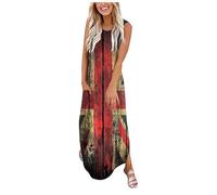 Ladies Dresses Strappy Union Jack Dress Sleeveless Coronation Maxi Dress Summer Casual Strap Dresses British Flag Vintage Printed Sundress Party Costumes, King's Coronation, VE Day Beige