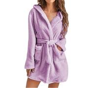 Ladies Dressing Gown Fleece Fuzzy Bath Robe for Women UK Soft Plush Housecoat Fur Teddy Loungewear Fluffy Super Soft Bathrobe Long Robe Winter Warm Cozy Bath Robe Nightwear with Pocket Gifts for Her