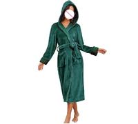 Ladies Dressing Gown Fluffy Super Soft Hooded Bathrobe for Women Fleece Teddy Loungewear Flannel Long Robe Cozy Bath Robe Winter Plush Nightwear Warm Cosy Pyjamas with Pocket Gifts for Her