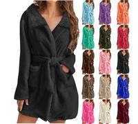Ladies Dressing Gown Soft Plush Bath Robe for Women Housecoat Fleece Loungewear Fluffy Bathrobe Short Robe Winter Warm Cozy Bath Robe Nightwear Thick Nightgown with Pocket Gifts for Her