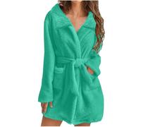 Ladies Dressing Gown Soft Plush Bath Robe for Women Housecoat Fleece Loungewear Fluffy Bathrobe Short Robe Winter Warm Cozy Bath Robe Nightwear Thick Nightgown with Pocket Gifts for Her Mint Green