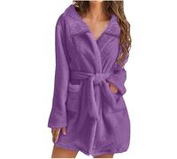 Ladies Dressing Gown Soft Plush Bath Robe for Women Housecoat Fleece Loungewear Fluffy Bathrobe Short Robe Winter Warm Cozy Bath Robe Nightwear Thick Nightgown with Pocket Gifts for Her