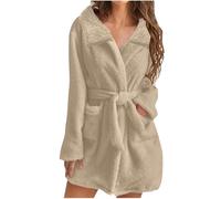 Ladies Dressing Gown Soft Plush Bath Robe for Women Housecoat Fleece Loungewear Fluffy Bathrobe Short Robe Winter Warm Cozy Bath Robe Nightwear Thick Nightgown with Pocket Gifts for Her