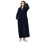 Ladies Dressing Gown Zip Front Soft Fleece House Coat Sexy Sleepwear , Navy, UK 8-10(Size M)
