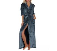 Ladies Dressing Gowns Lightweight Full Length Hooded Robe Flannel Fleece Bathrobes Women with Eye Mask and Pockets Solid Colour Sleepwear Wrap Tie Waist Nightwear Fluffy Comfort Loungewear