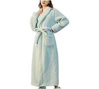 Ladies Dressing Gowns Soft Cozy Warm Fleece Bathrobe Fluffy Fuzzy Thick Long Robe Full Length Plush House Coat Winter Thicken Loungewear Nightgown Sleepwear with Belt and Pockets