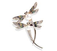 Ladies Drip Oil Enamel Painted Dragonfly Pearl Insect Brooch Corsage Women's Rhinestone Pin Shawl Buckle